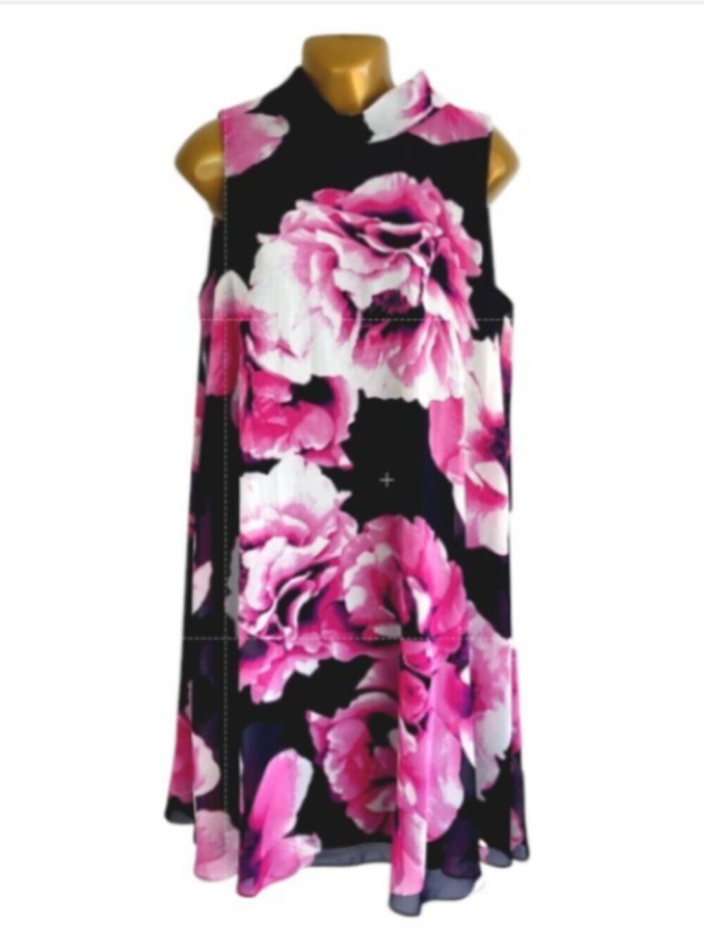 Eliza J Size 12 Multi-Colored Floral Chiffon Overlay Dress Back Zip Black Pink - Picture 2 of 15